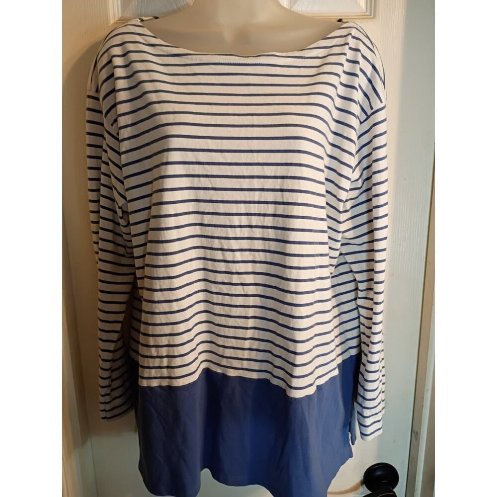 Lauren Ralph Lauren Pullover Top Blue White Stripes Sz 1x Beach Nautical Sailor